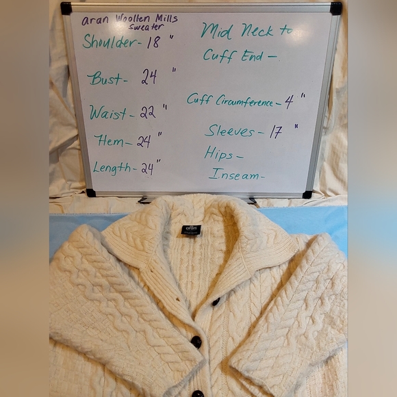 Aran Irish Fisherman Cable Knit Sweater Collared Neck 100% Wool Women Natural XL - Picture 13 of 13